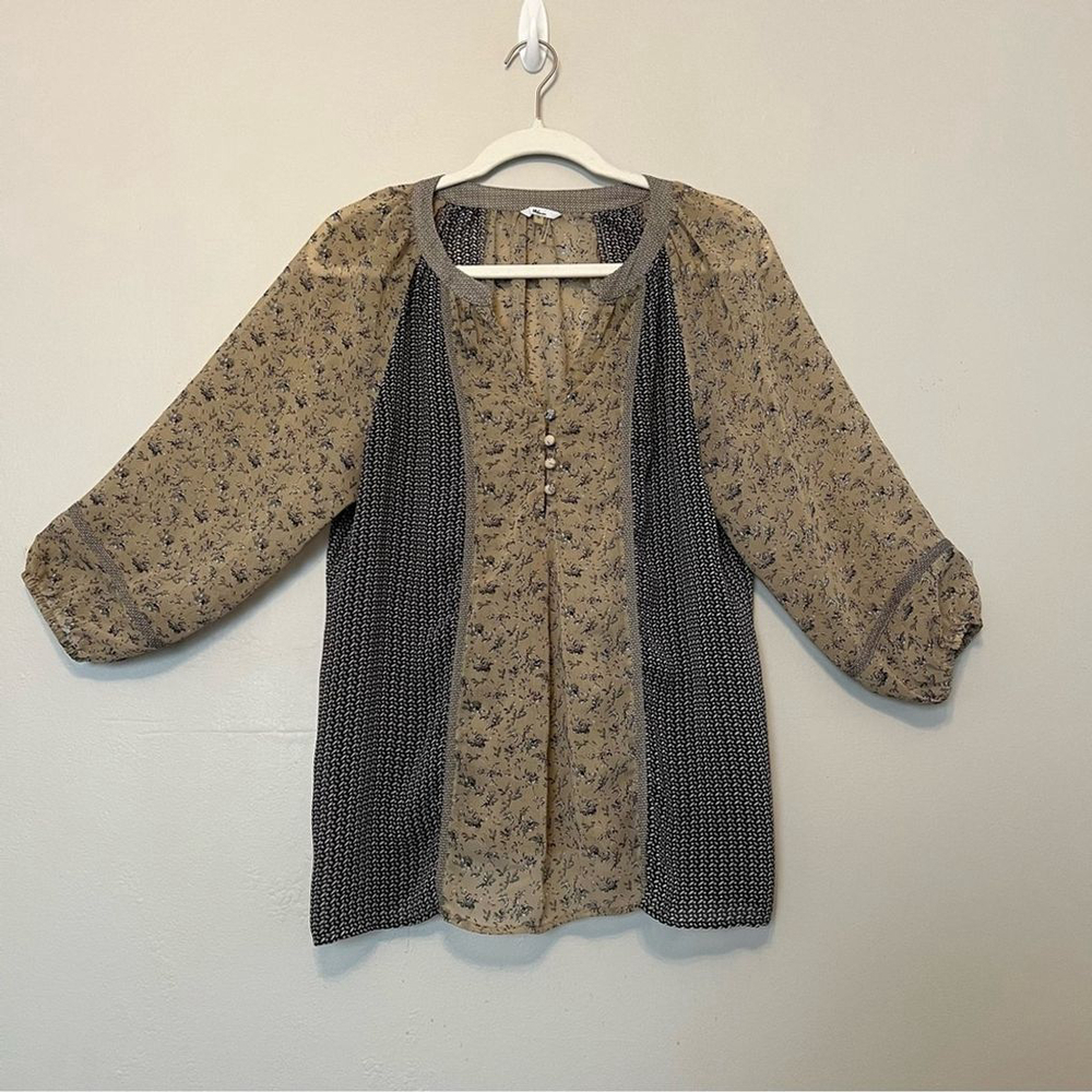 Milano Floral Peasant‎ Boho Oversized Blouse Sheer Long Sleeve Top Size Small